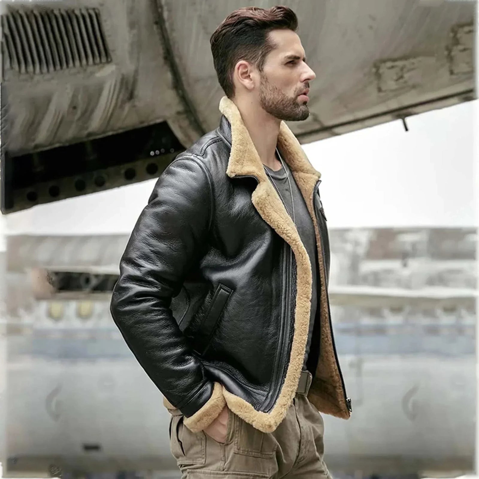 Men’s aviator and flight jackets in premium leather with classic pilot styling, warm outerwear design and timeless masculine appeal.