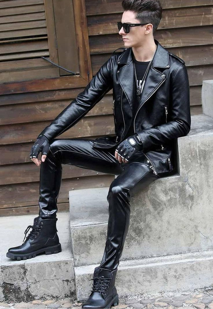 Men’s leatherwear collection featuring premium leather jackets, coats, pants, shirts and vests for classic masculine style.