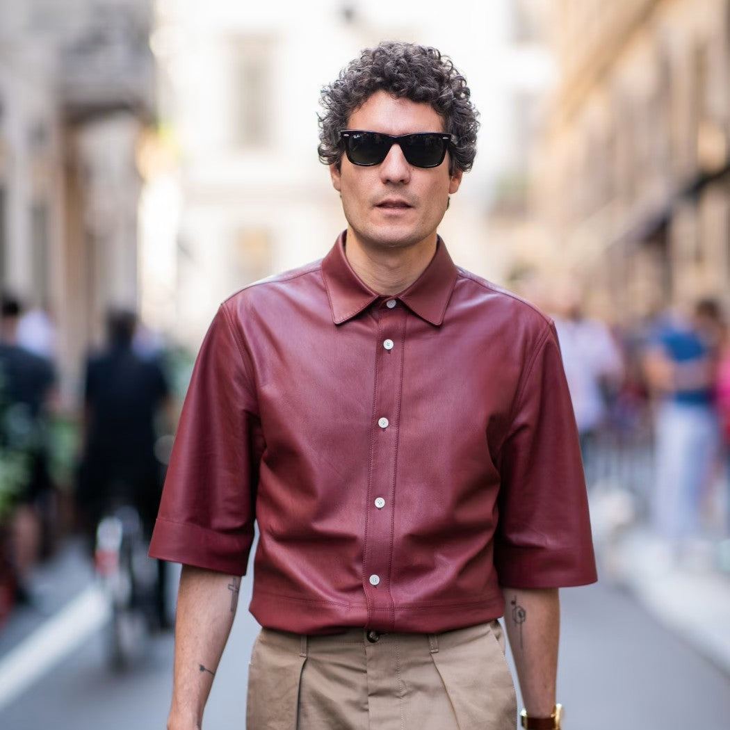 Men’s leather shirts in premium leather with button-front styling, tailored fit and sharp everyday statement wear.