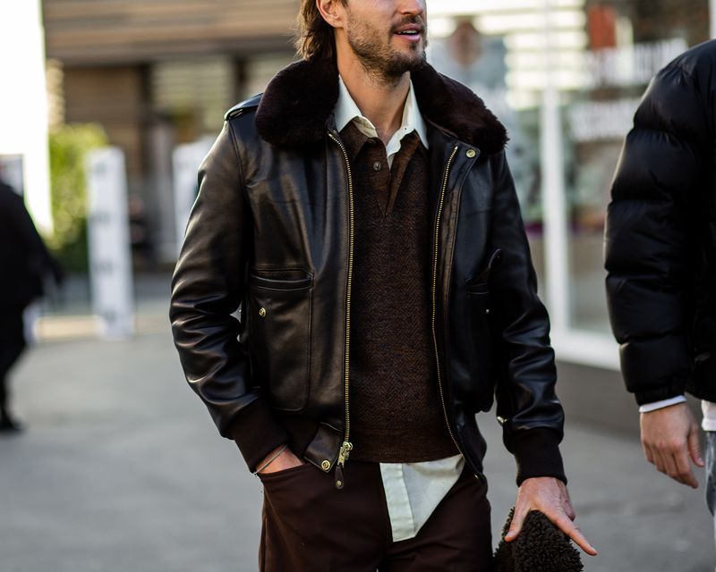 Men’s bomber jackets in premium leather with classic zip-front styling, ribbed trims and timeless casual outerwear appeal.