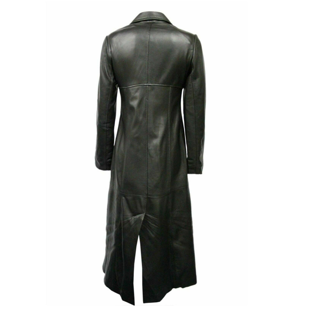 Women Genuine Black Leather Long Trench Overcoat - AMSEL LEATHERS