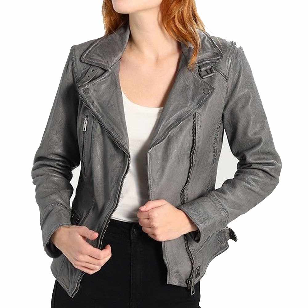 Elegant Stylish Gray Motorcycle Fashion Leather Jacket Women - AMSEL LEATHERS