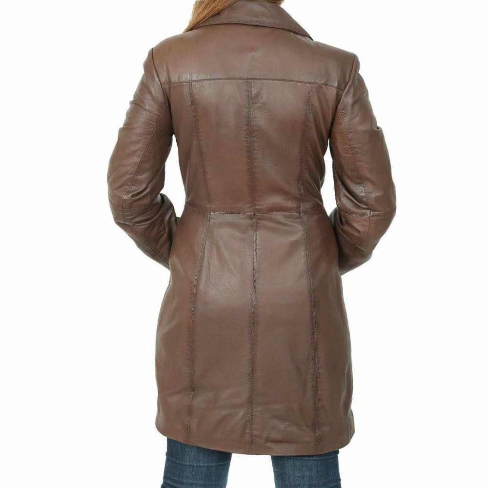 Women Brown Leather Short Body Trench Coat - AMSEL LEATHERS