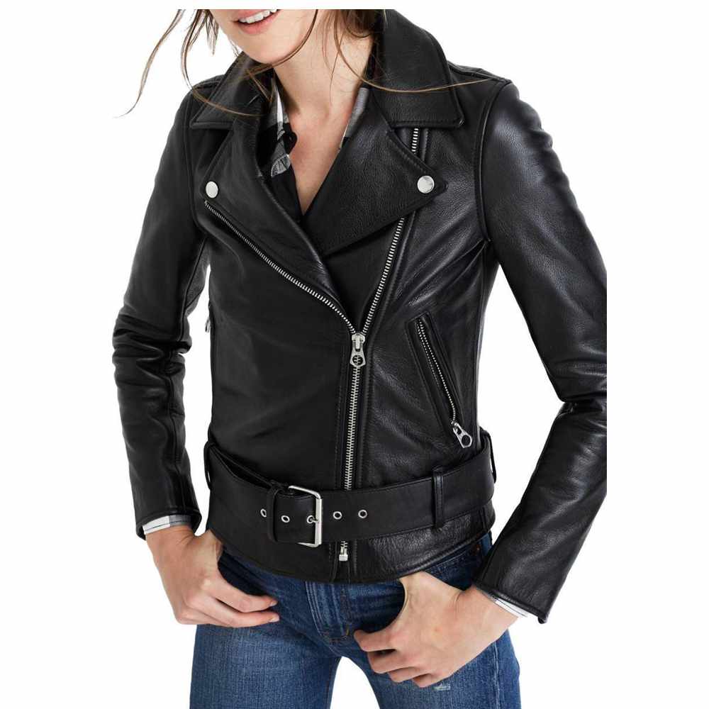 Women Fashion Motorcycle Slim Fit Black Real Leather Jacket - AMSEL LEATHERS