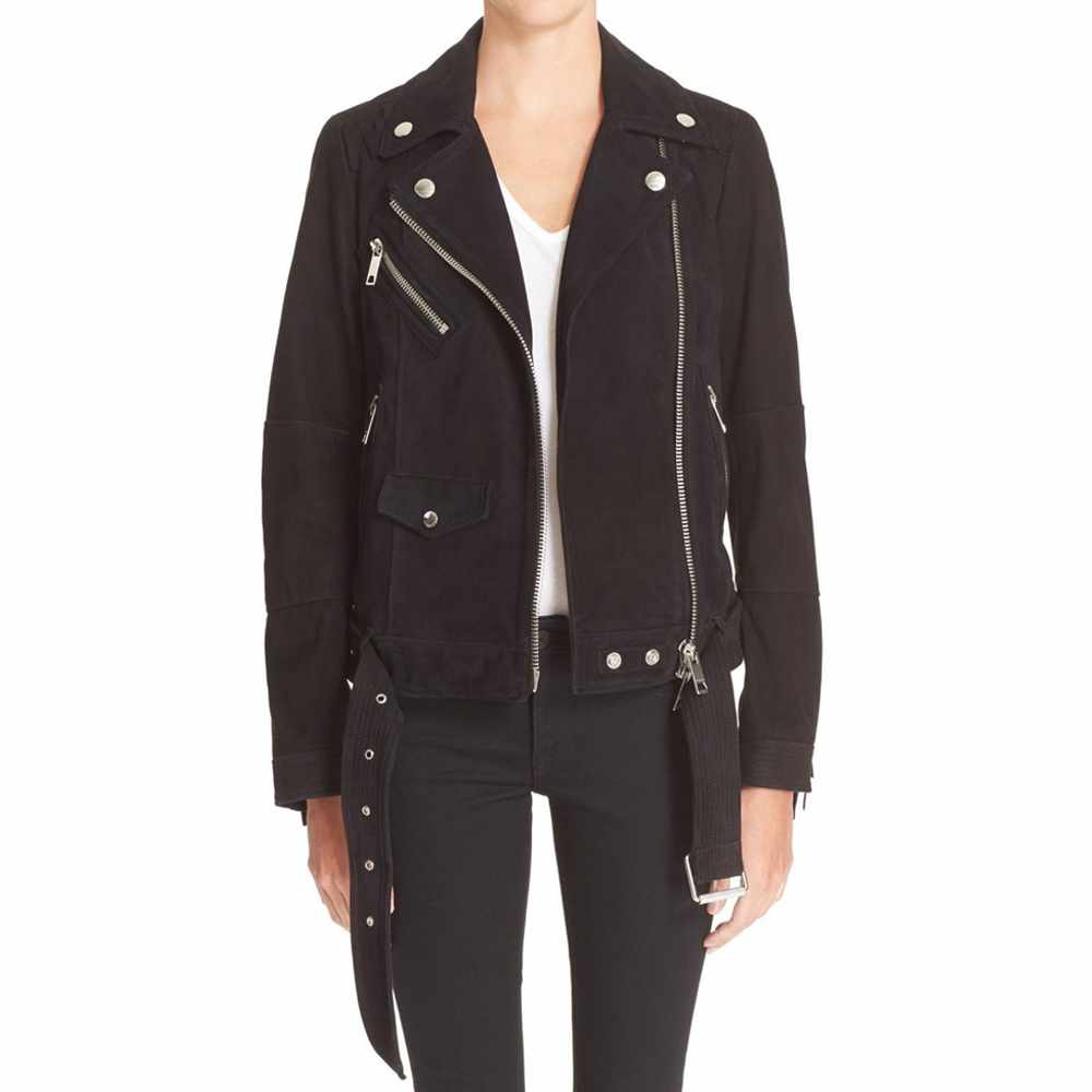 Women Nebbuk Leather Biker Fashion Jacket - AMSEL LEATHERS