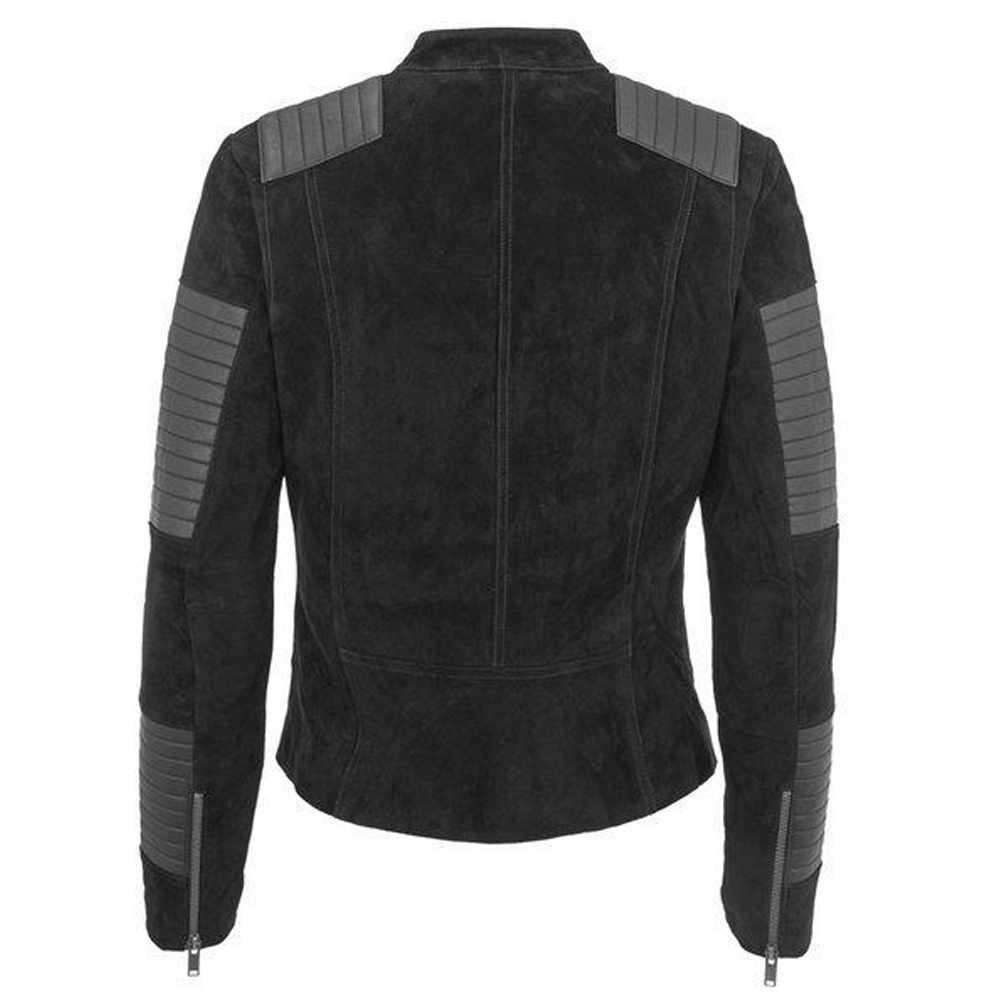 Women Black Nubuck Leather Motorcycle Fashion Jacket - AMSEL LEATHERS