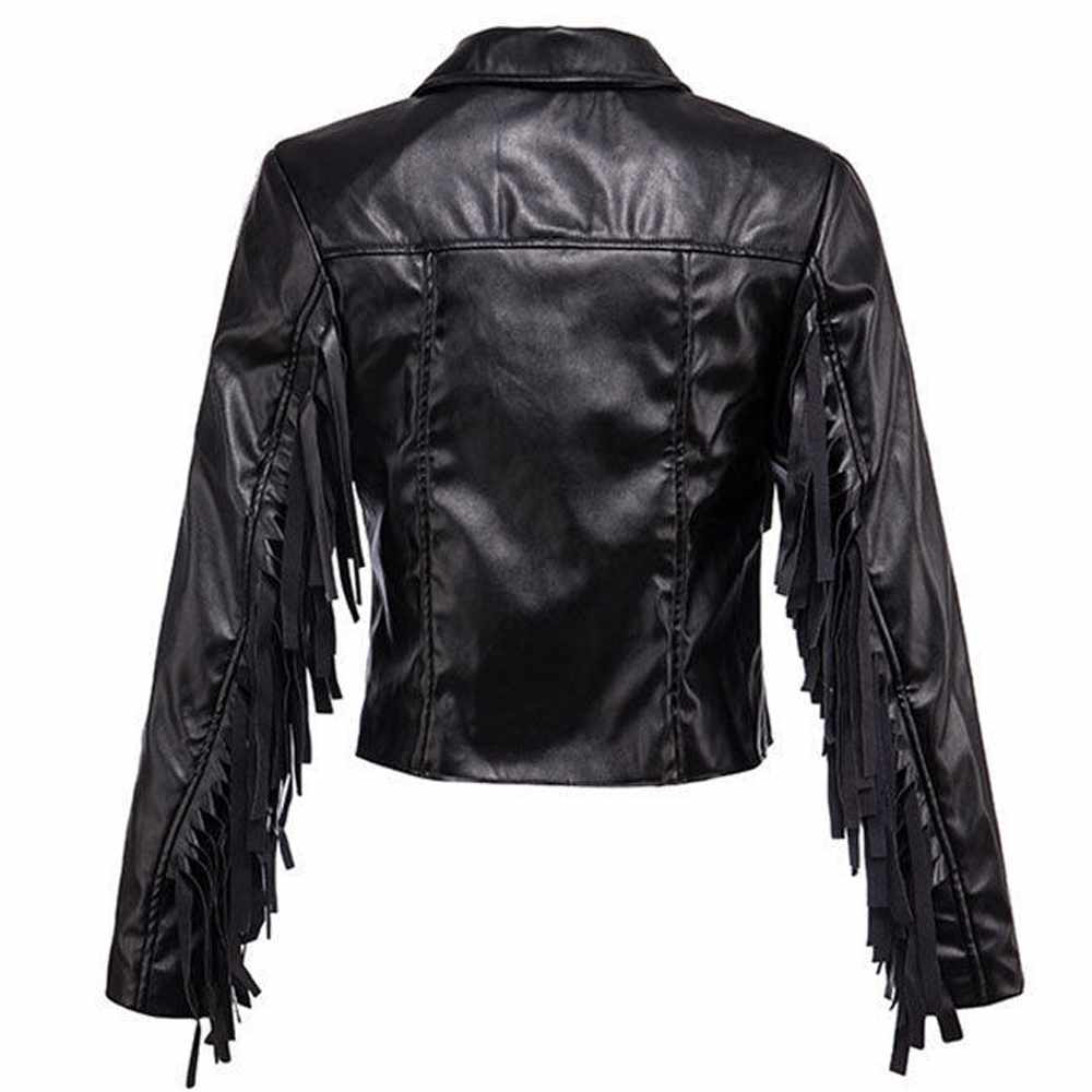 Black Bomber Fashion Fringe Leather Jacket Women - AMSEL LEATHERS