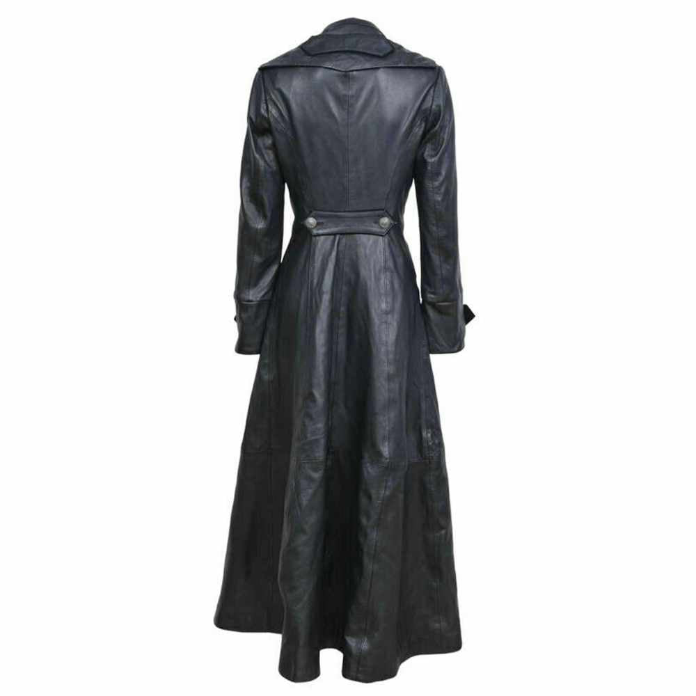 Women Black Genuine Leather Trench Military Long Coat - AMSEL LEATHERS