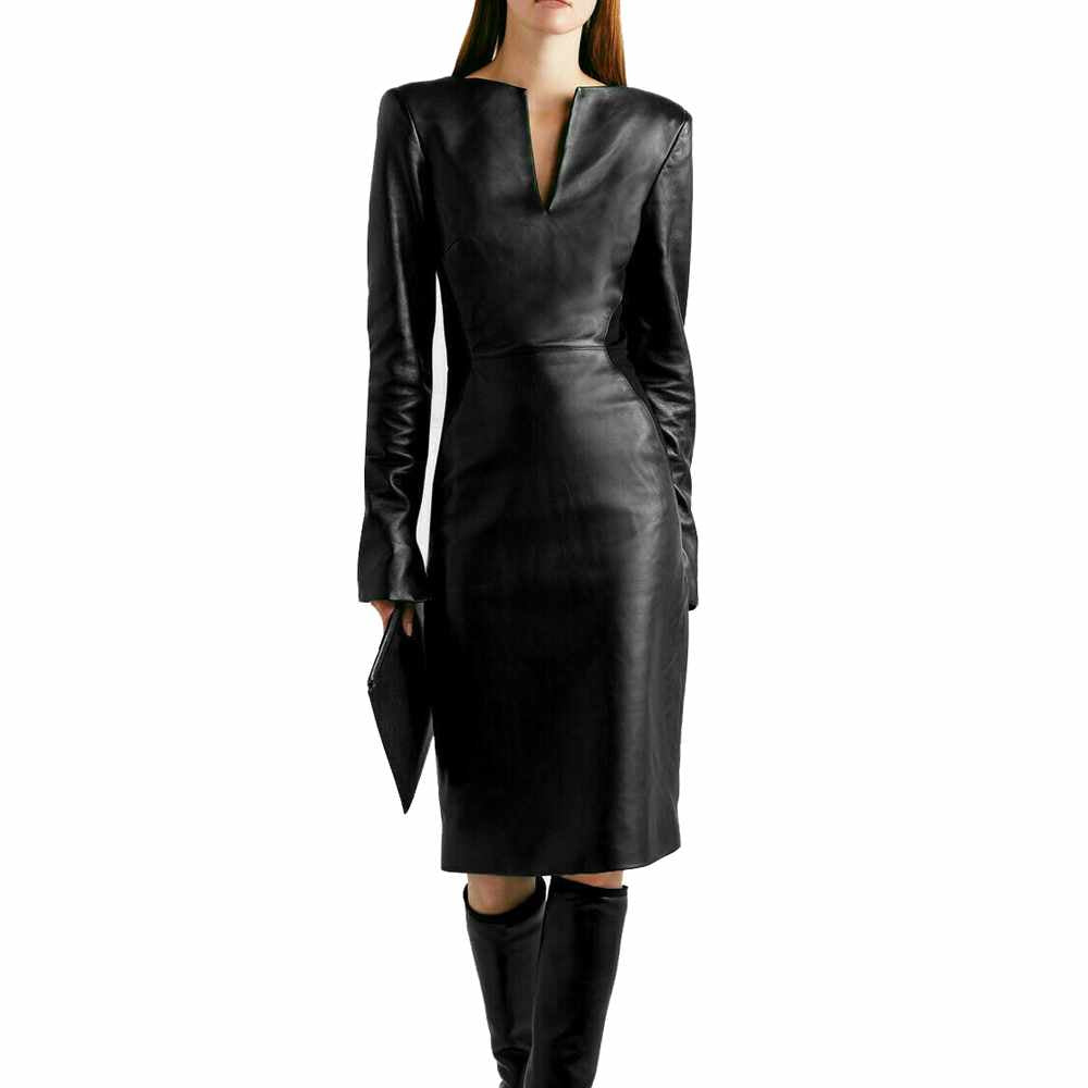 V Neck Cocktail Party Leather Dress For Women - AMSEL LEATHERS