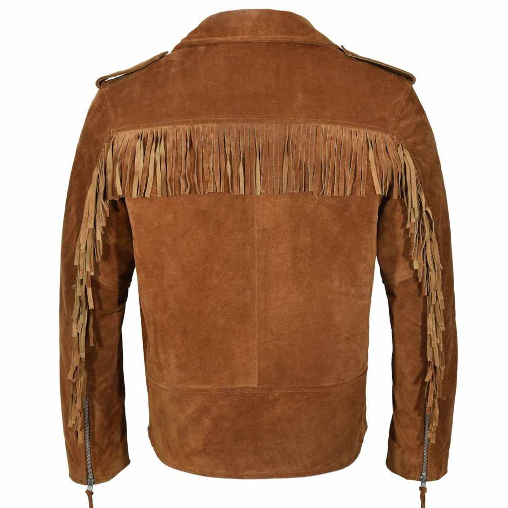 Native American Brown Suede Leather Biker Fringes Jacket - AMSEL LEATHERS