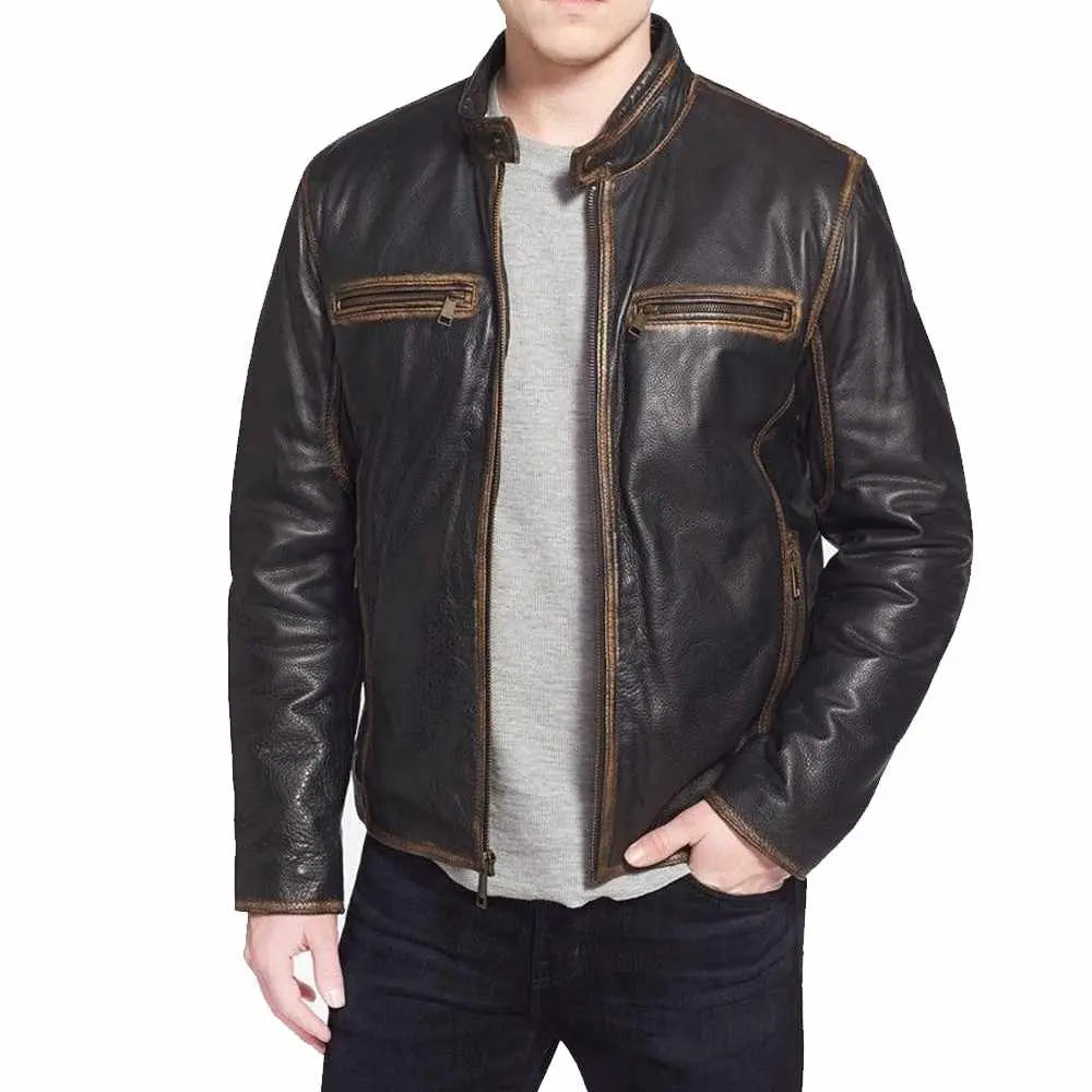 Men Slim Fit Bomber Vintage Leather Jacket Amsel Leathers