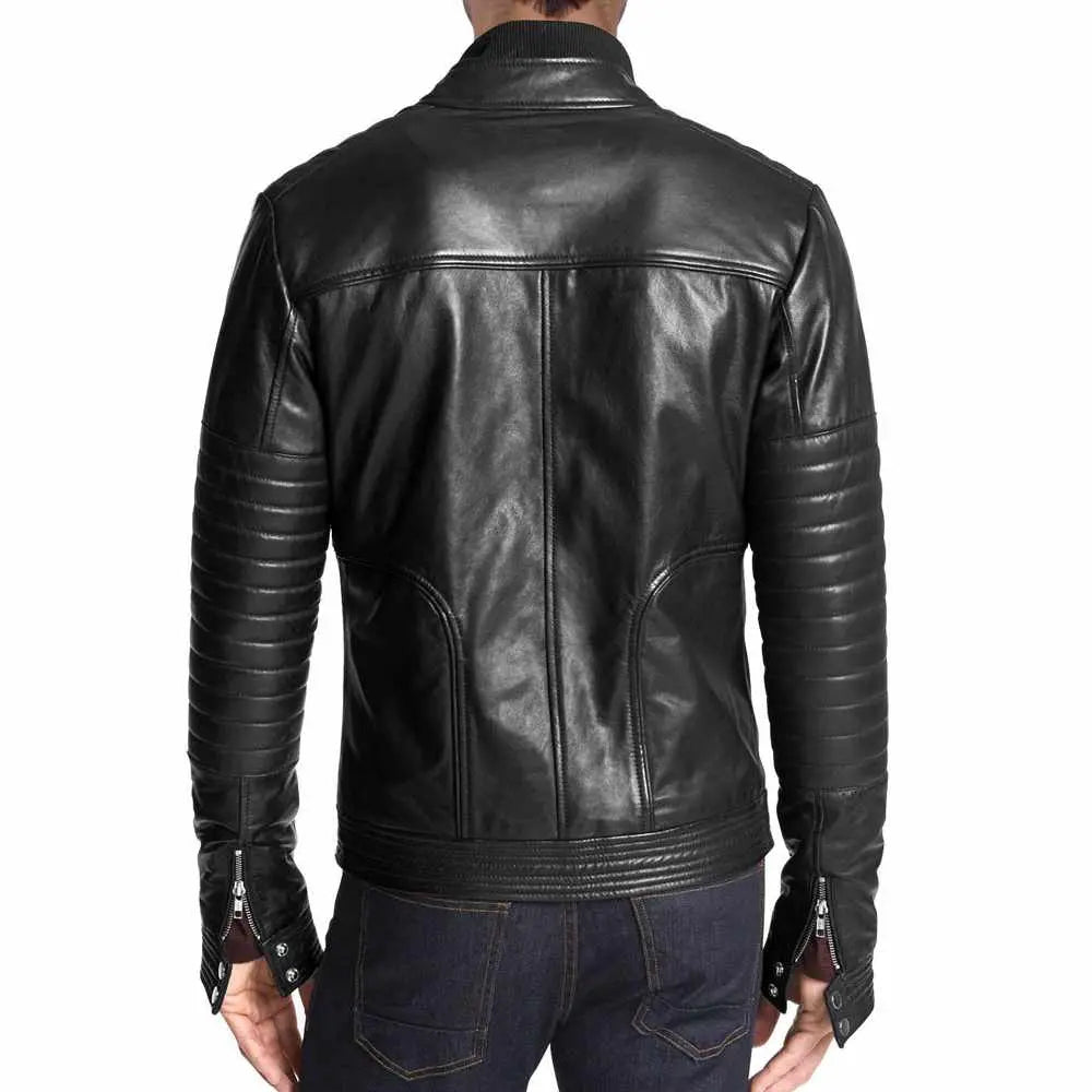 Men Slim Fit Black Real Leather Fashion Jacket Amsel Leathers