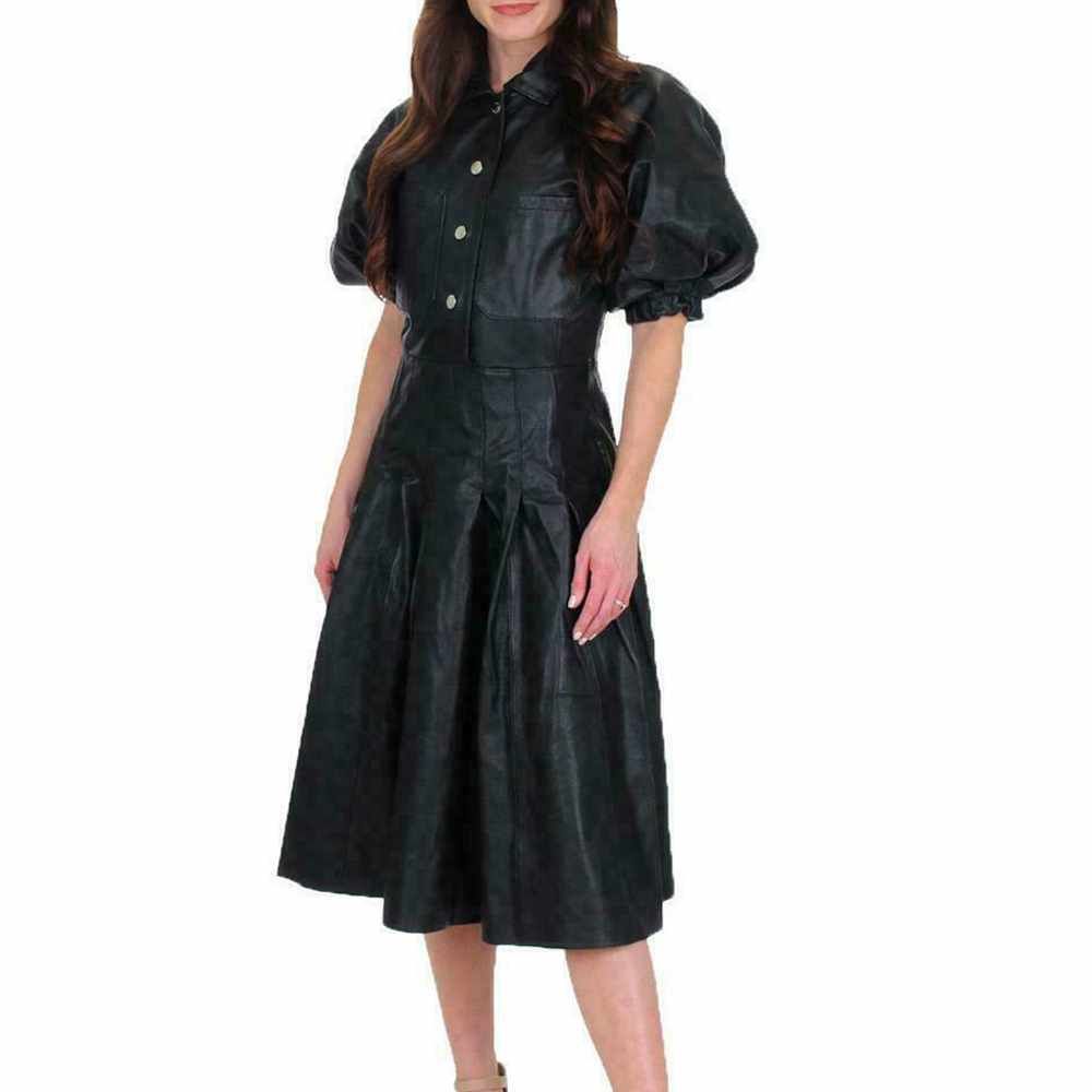 Black Leather Frock Sexy Casual Party Dress - AMSEL LEATHERS