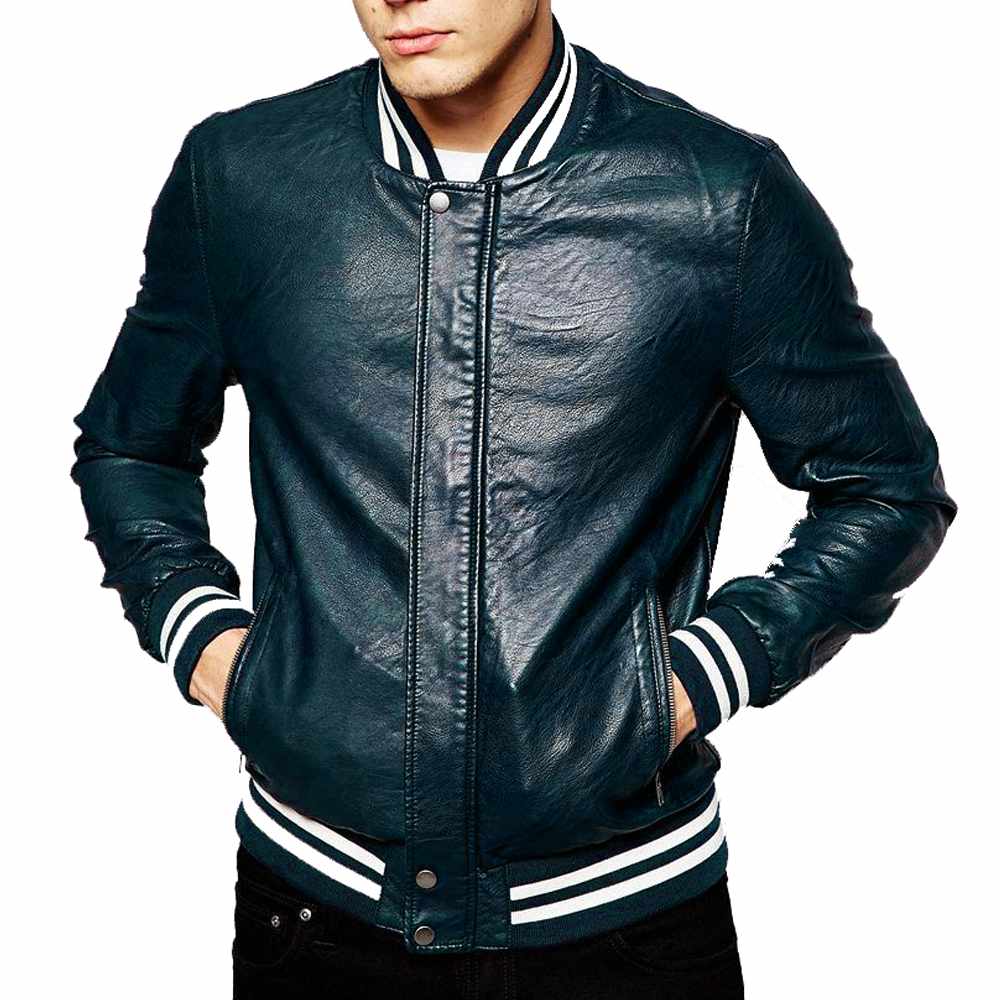 Genuine Lambskin Leather Letterman Slim Fit Varsity Jacket - AMSEL LEATHERS