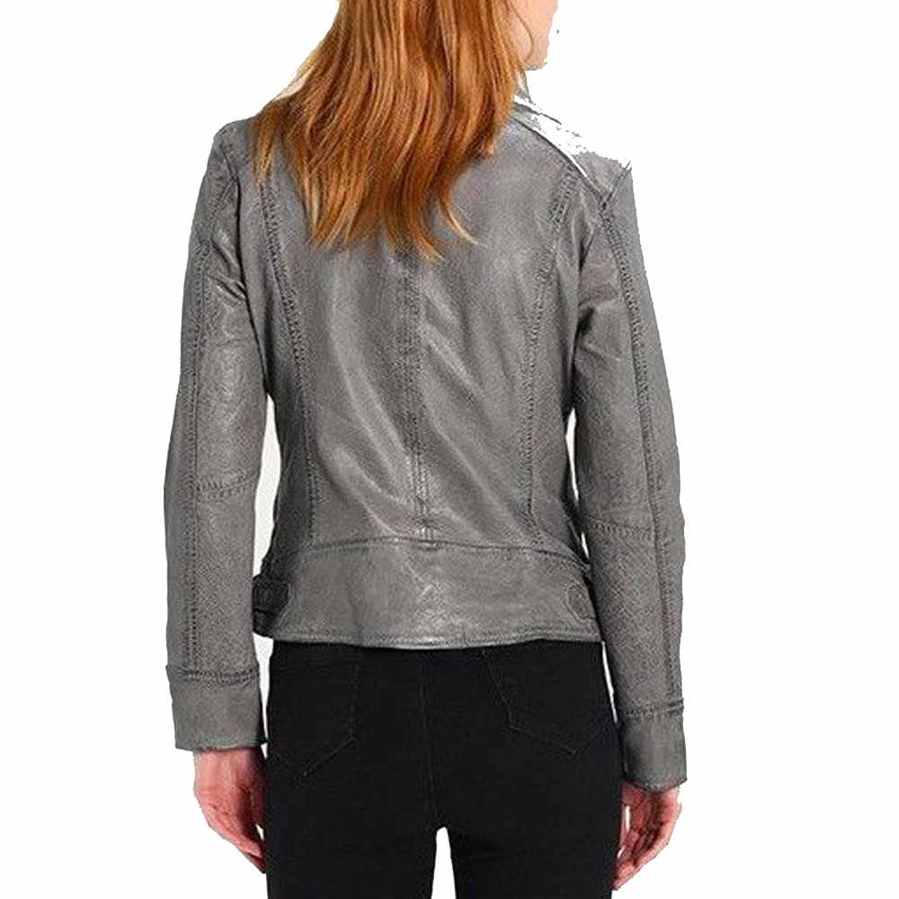 Elegant Stylish Gray Motorcycle Fashion Leather Jacket Women - AMSEL LEATHERS