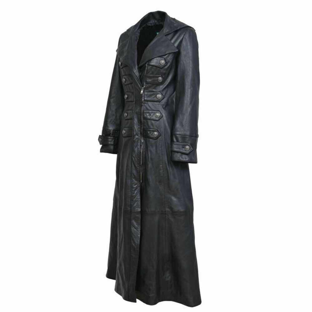 Women Black Genuine Leather Trench Military Long Coat - AMSEL LEATHERS