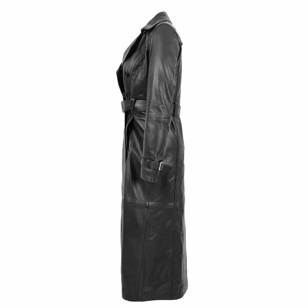 Women Full Length Black Leather Trench Coat Matrix Trinity Long Coat - AMSEL LEATHERS