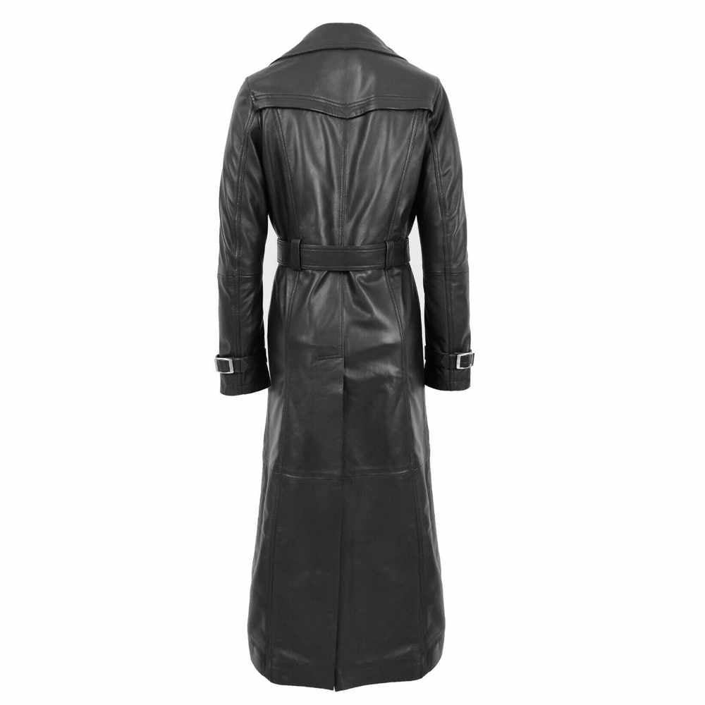 Women Full Length Black Leather Trench Coat Matrix Trinity Long Coat - AMSEL LEATHERS