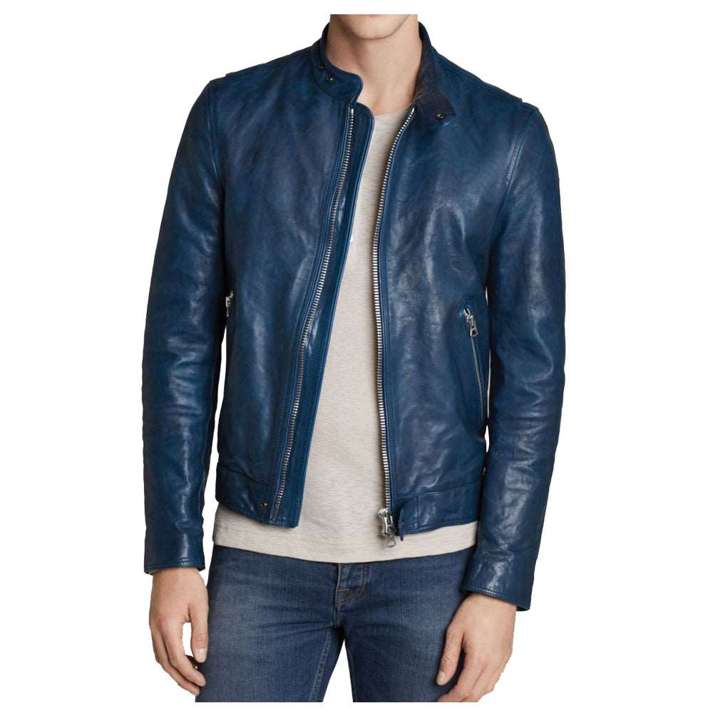 Blue Slim Fit Genuine Fashion Leather Jacket Mens - AMSEL LEATHERS