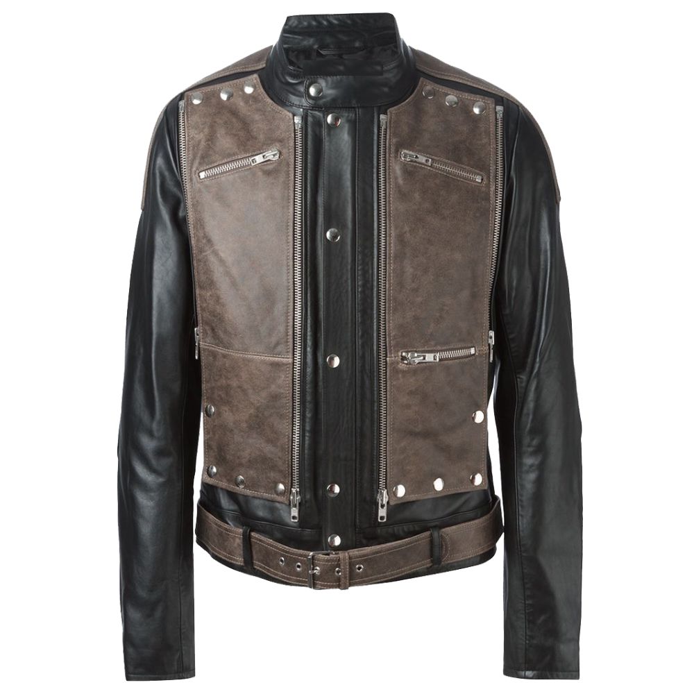 Contrasting Brown Black Biker USA Jacket - AMSEL LEATHERS