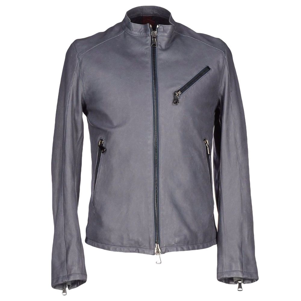 Men Slim Fit Grey Motorcycle USA Leather Jacket - AMSEL LEATHERS