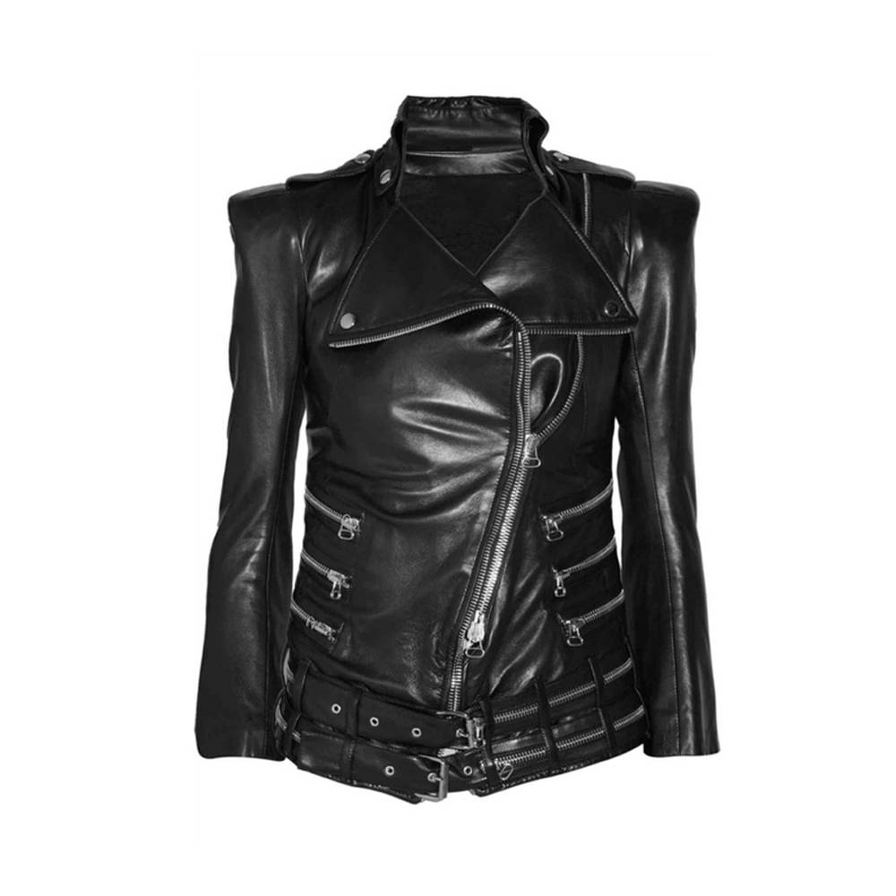 Military Black Leather Women Fashion Zipper Jacket - AMSEL LEATHERS