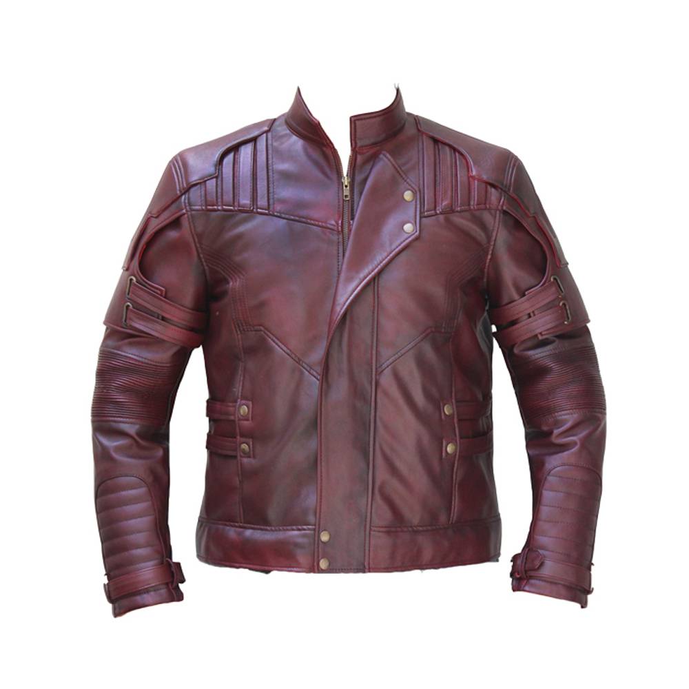 Men Burgundy Lapel Strips Military Leather Jacket - AMSEL LEATHERS