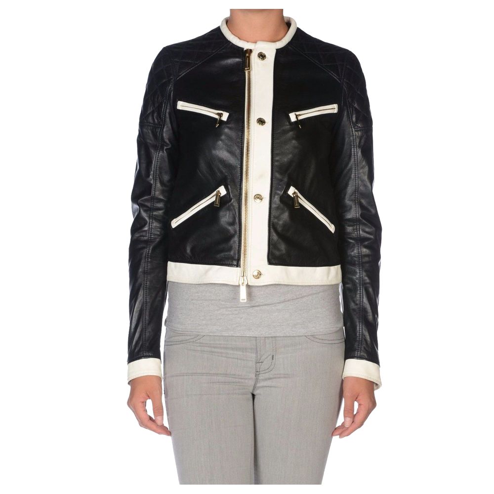 WOMEN WHITE ZIPPER MOTO BIKER LEATHER JACKET - AMSEL LEATHERS