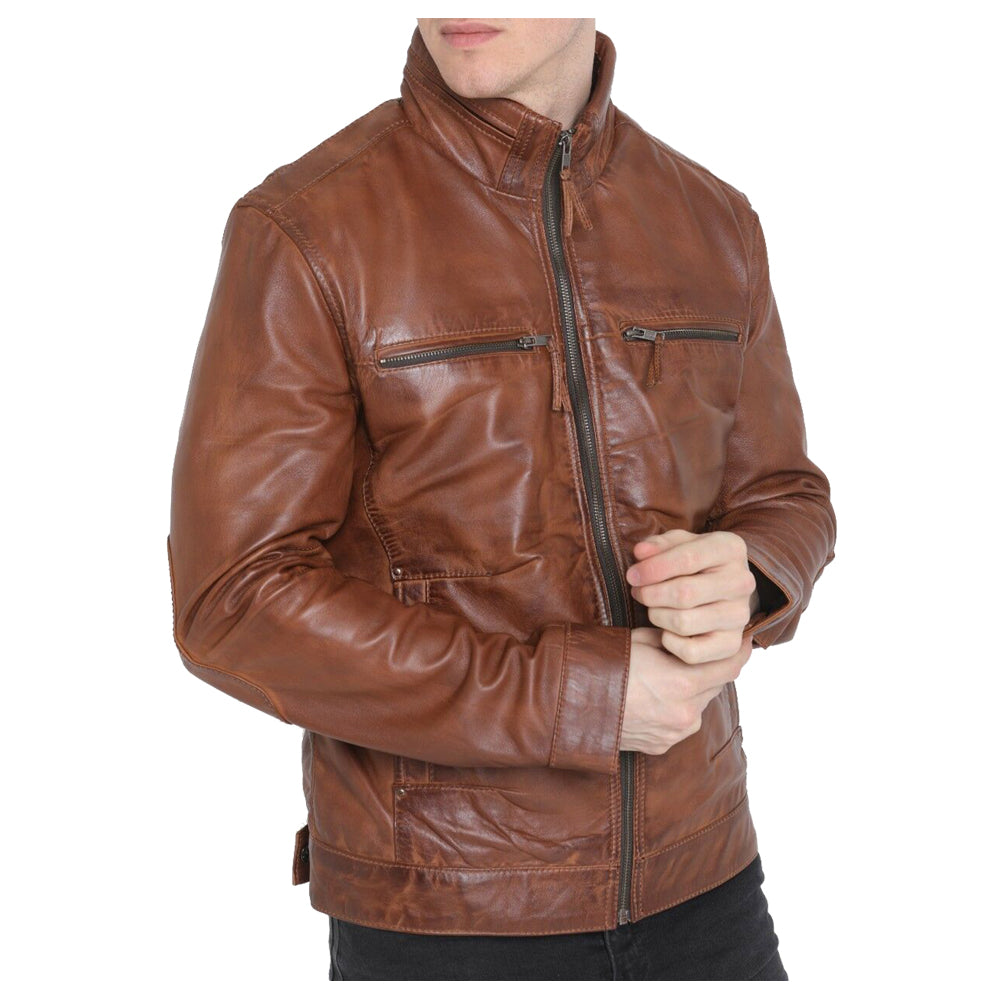 Men Brown Genuine Sheepskin Leather Fashion Jacket - AMSEL LEATHERS