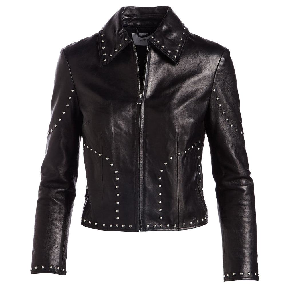 Women Pins Army Leather Zipper Jacket - AMSEL LEATHERS