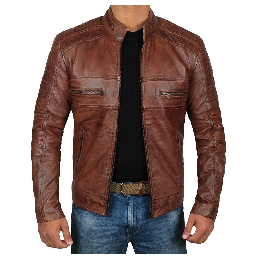 Men Oxblood Bomber Wax Leather Jacket - AMSEL LEATHERS