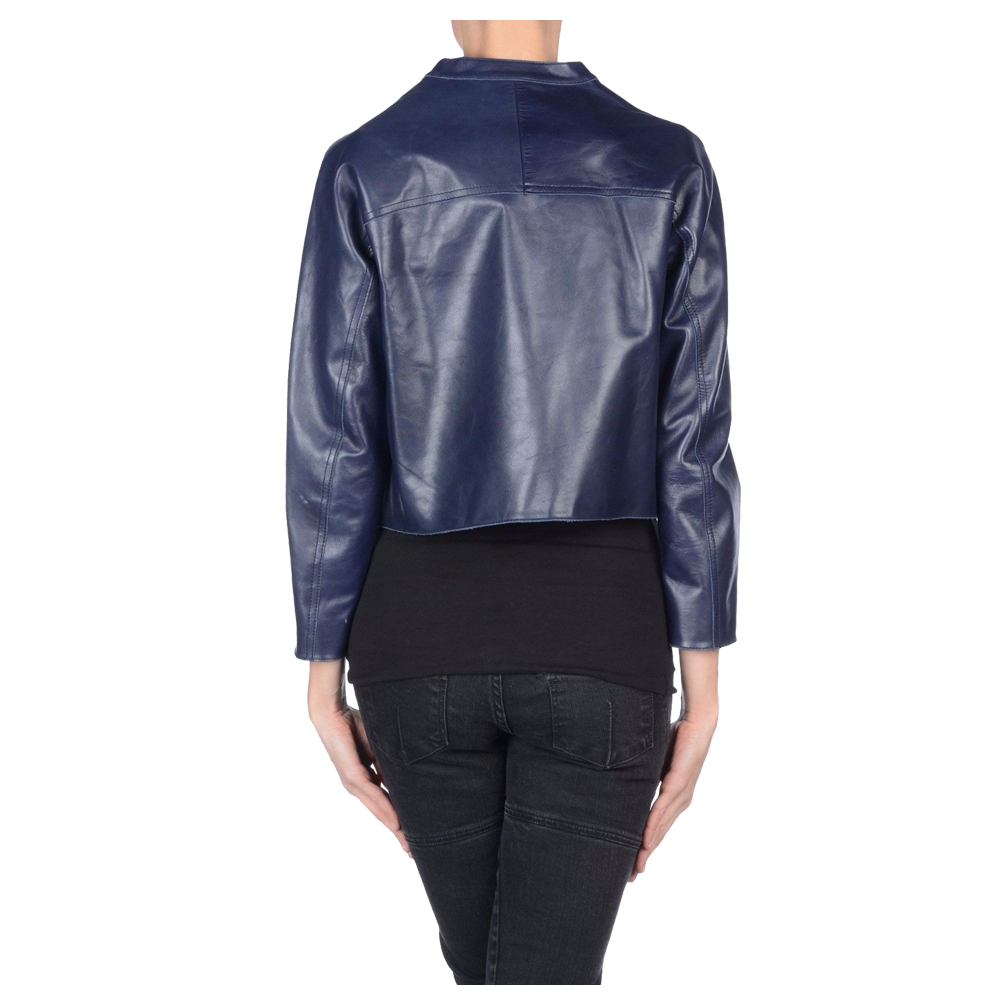 Navy Blue Women Biker Leather Jacket - AMSEL LEATHERS