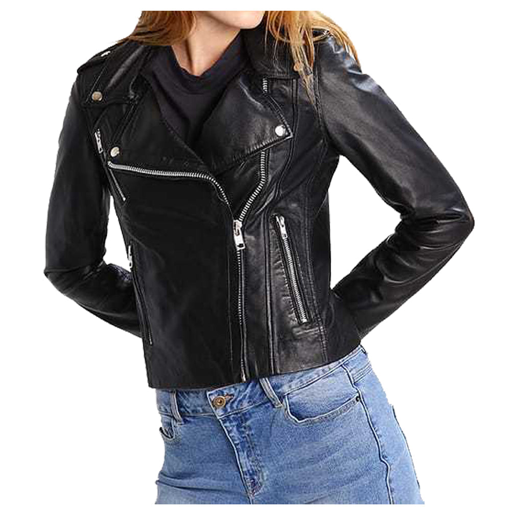 Women Genuine Lambskin Motorcycle Biker Leather Jacket - AMSEL LEATHERS