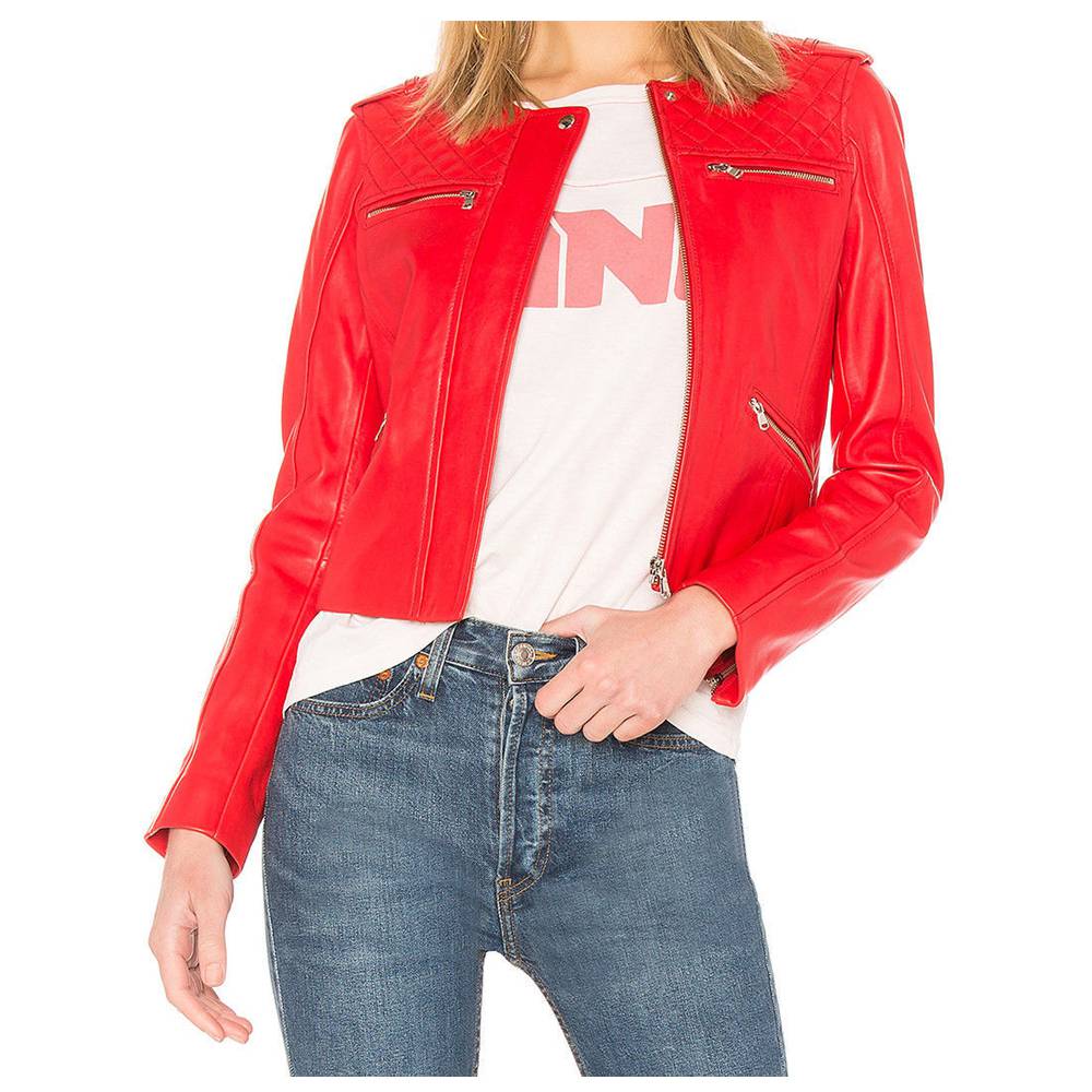 Women Red Leather Motorcycle Jacket - AMSEL LEATHERS