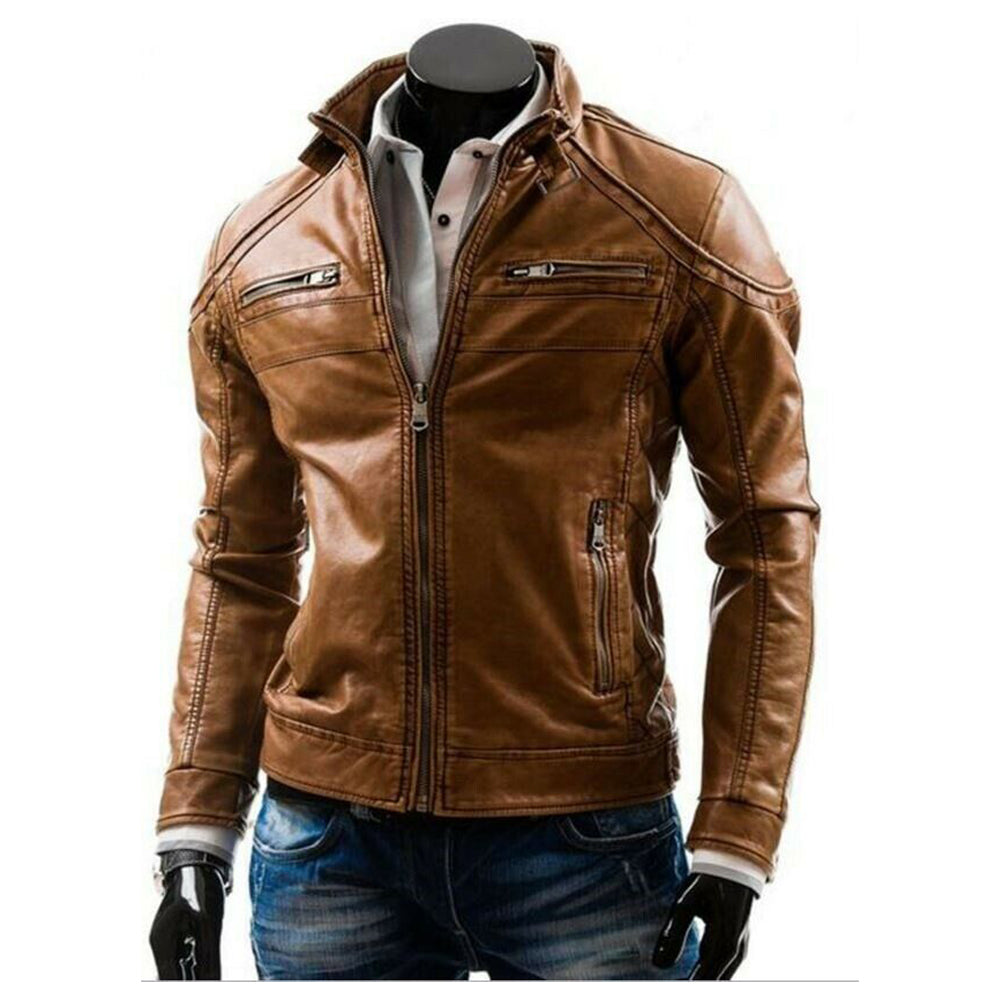 Men Brown Leather Fashionable Biker Men Fashion Jacket - AMSEL LEATHERS