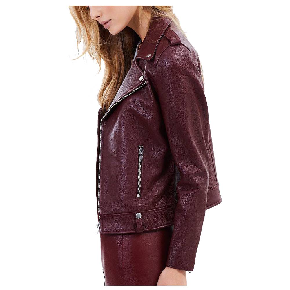 WOMENS BURGUNDY LEATHER BIKER JACKET MOTORCYCLE LAMBSKIN JACKET - AMSEL LEATHERS