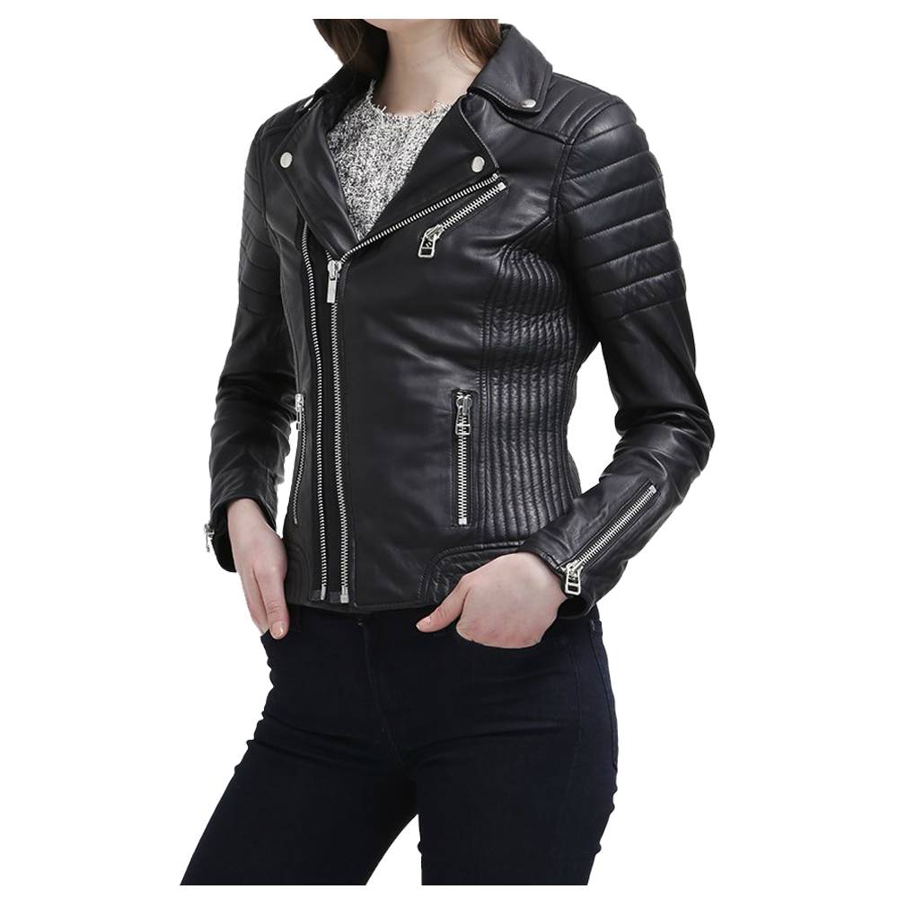 WOMEN SLIM FIT BLACK GENUINE LEATHER JACKET INNOVATIVE DESIGN LEATHER JACKET - AMSEL LEATHERS