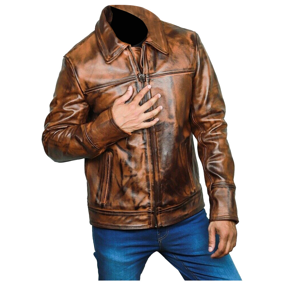 Men Vintage Biker Vax Genuine Leather Jacket - AMSEL LEATHERS