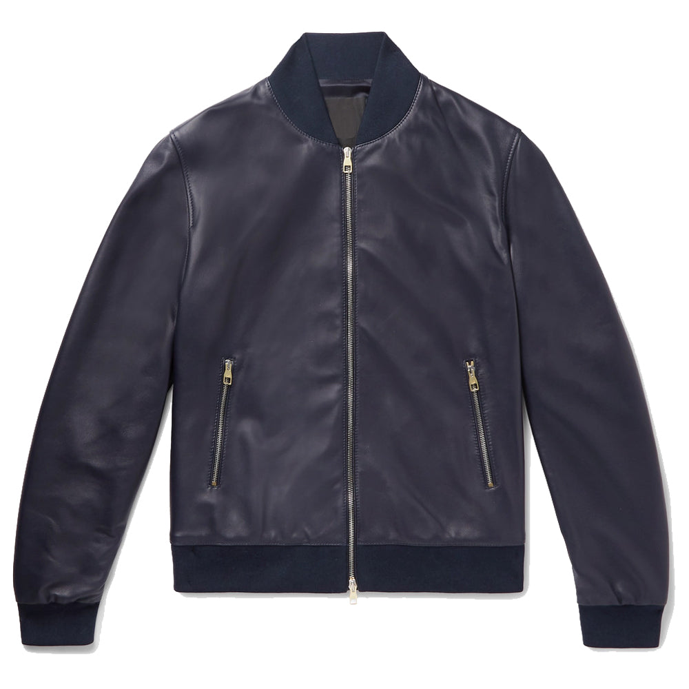 Men Elegant Bomber Fashion Blue Leather Jacket - AMSEL LEATHERS