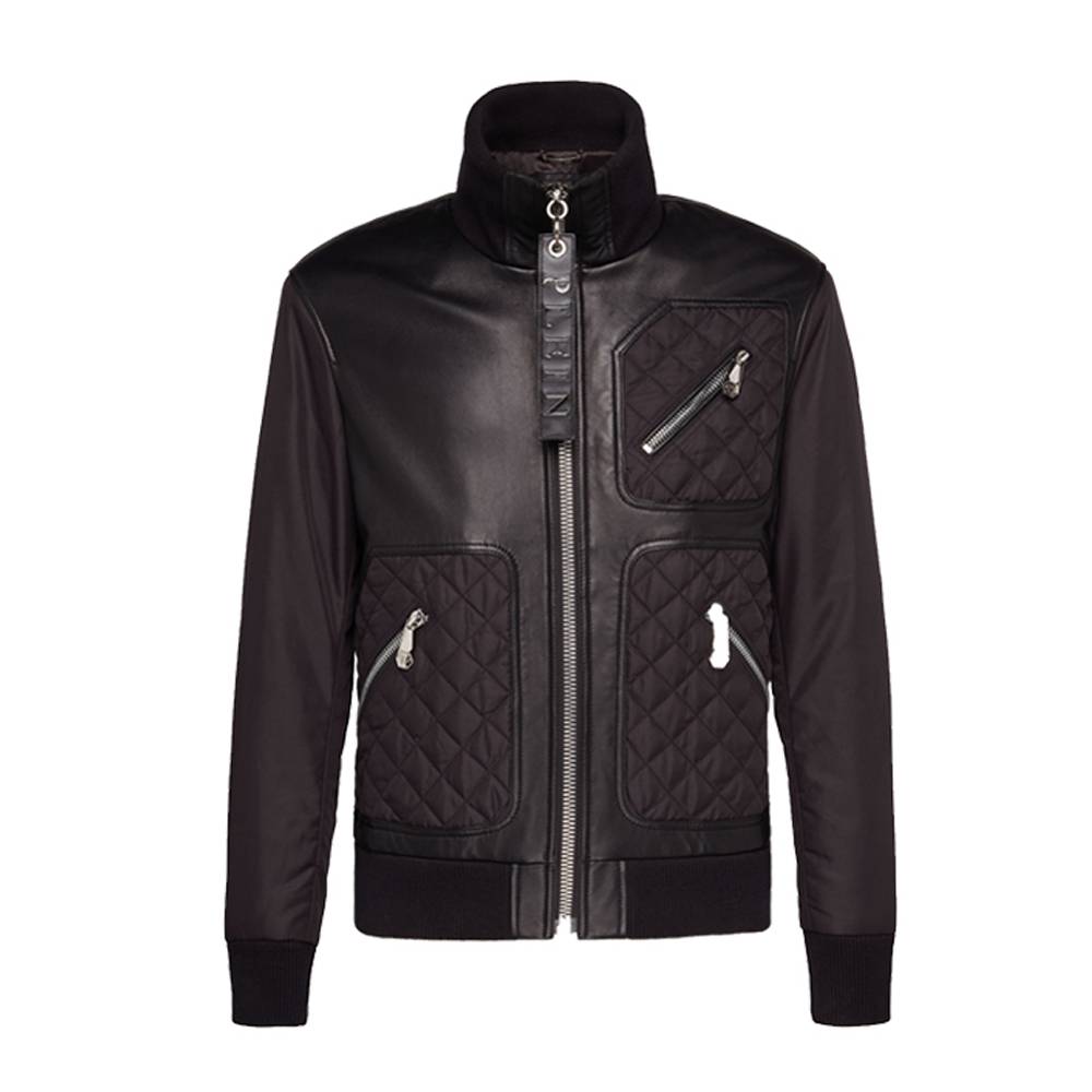 High Neck Bomber Mens Leather Jacket - AMSEL LEATHERS