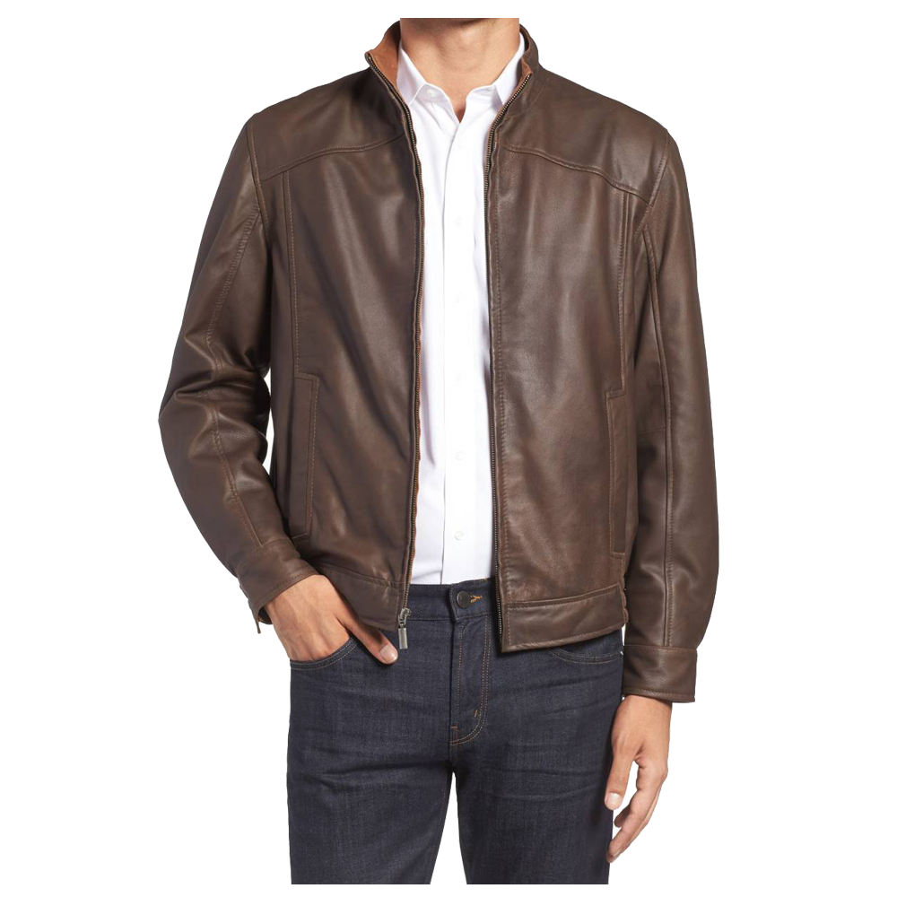 Slim Fit Brown Moto Jacket - AMSEL LEATHERS