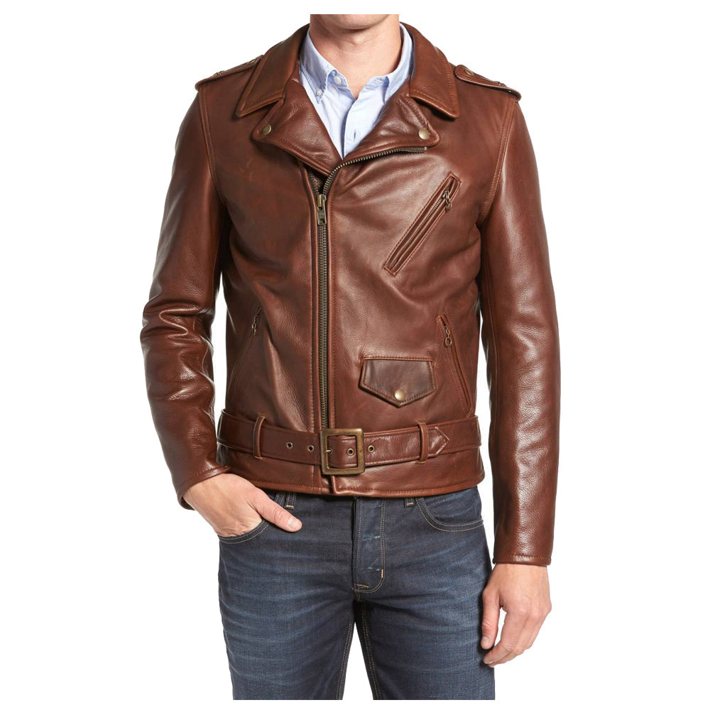 Slim Fit Brown Moto Jacket USA - AMSEL LEATHERS