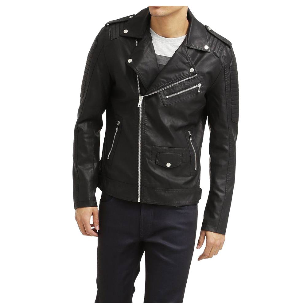 Men Black Leather Motorcycle jacket - AMSEL LEATHERS