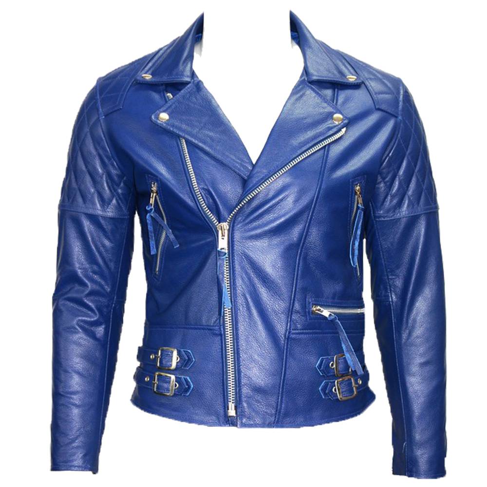 Royal Blue Cafe Racer Motorcycle Leather Jacket - AMSEL LEATHERS