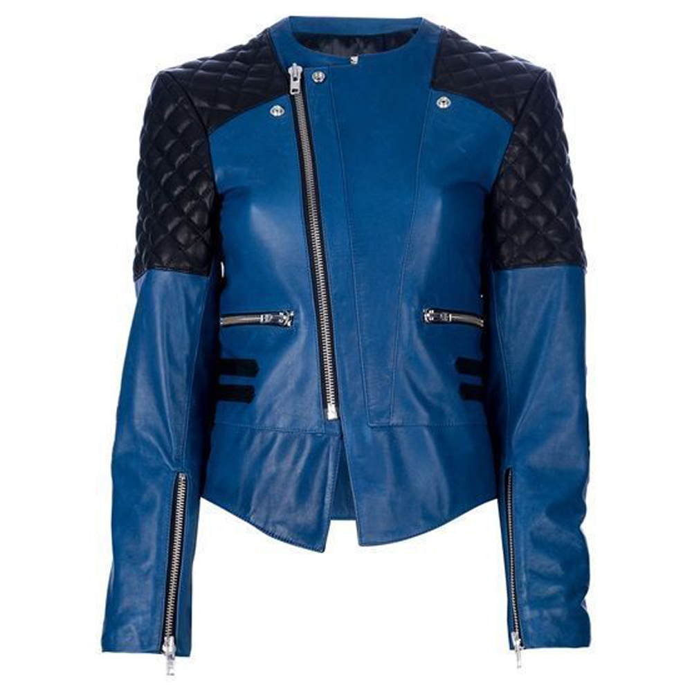 Royal Blue Women Premium Biker Fashion Leather Jacket - AMSEL LEATHERS