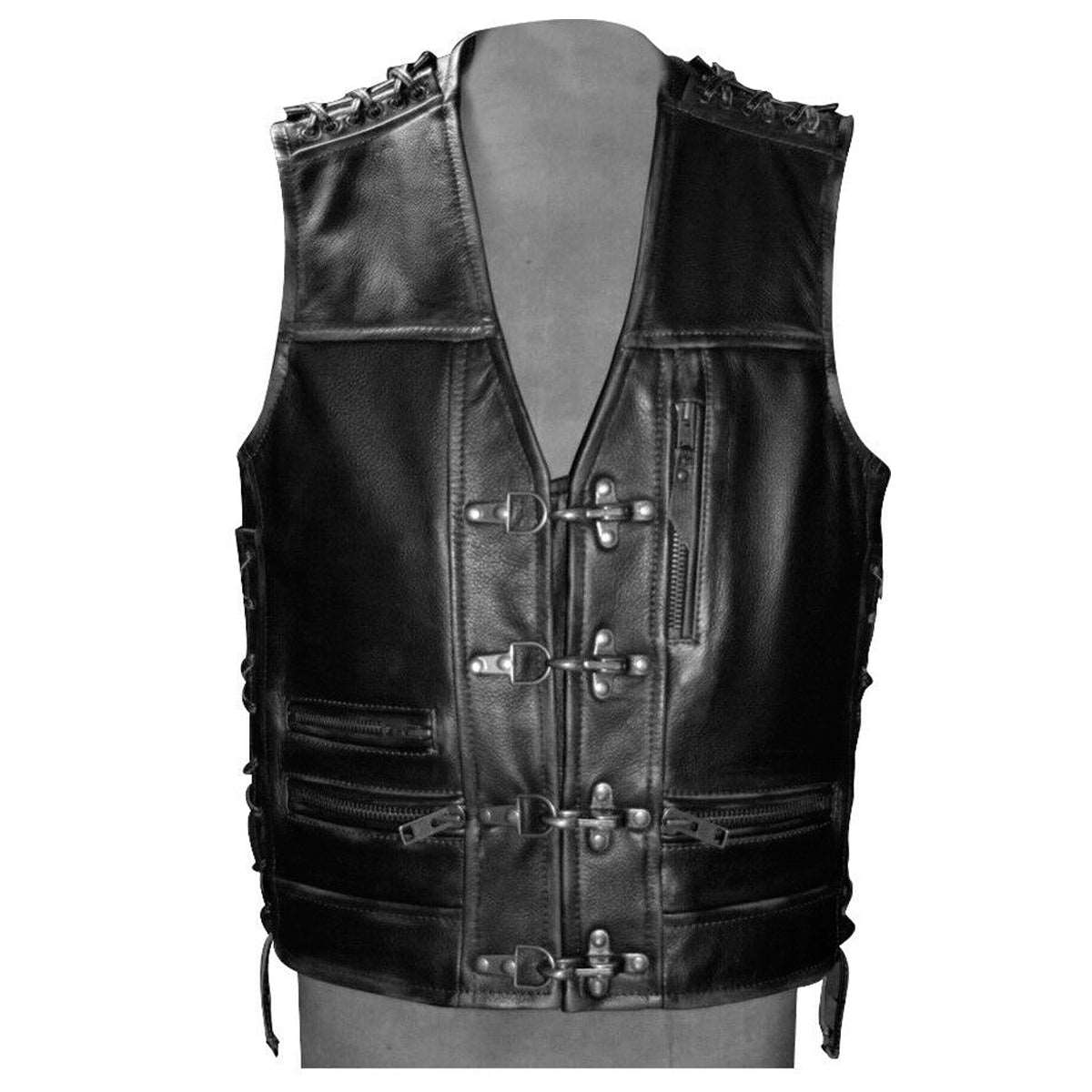 Classic Black Leather Motorcycle Vest - AMSEL LEATHERS