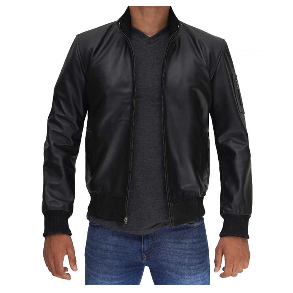 Men Clark Bomber Leather Jacket - AMSEL LEATHERS