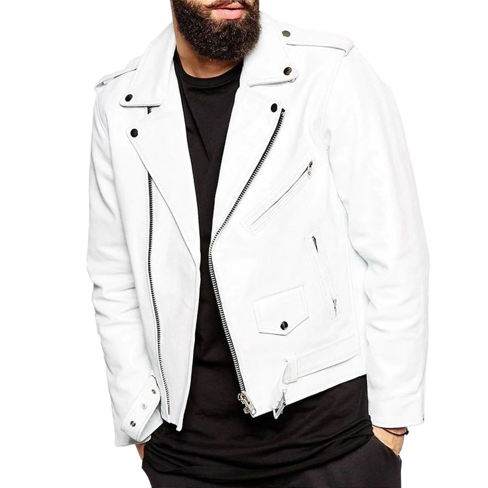 White American Heavy Biker Jacket - AMSEL LEATHERS