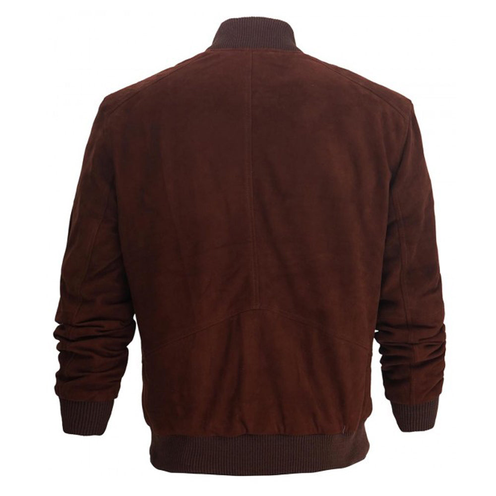 Men Dark Burgundy Suede Leather Bomber Jacket - AMSEL LEATHERS