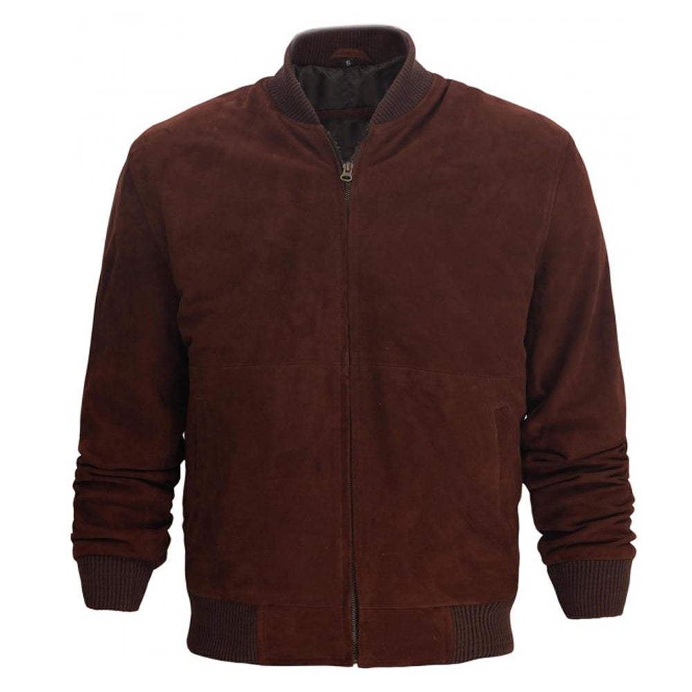 Men Dark Burgundy Suede Leather Bomber Jacket - AMSEL LEATHERS